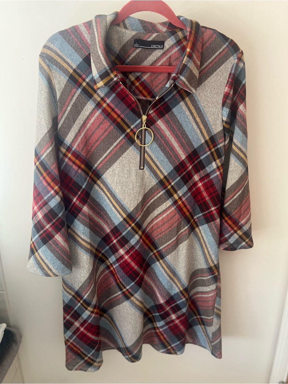 Chetta B Red, Blue and Brown Plaid Tunic dress